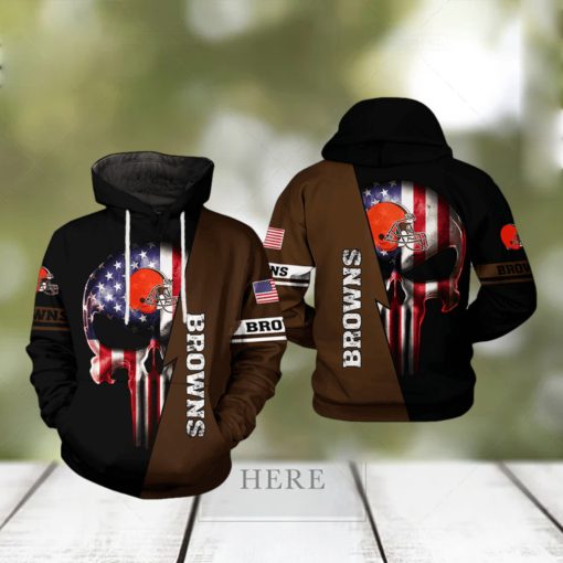 Cleveland Browns NFL US Flag Skull Team 3D Printed Hoodie