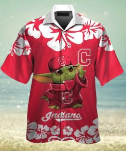 Cleveland Indians Baby Yoda Short Sleeve Button Up Tropical Hawaiian Shirt