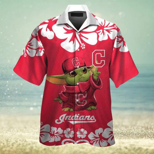 Cleveland Indians Baby Yoda Short Sleeve Button Up Tropical Hawaiian Shirt