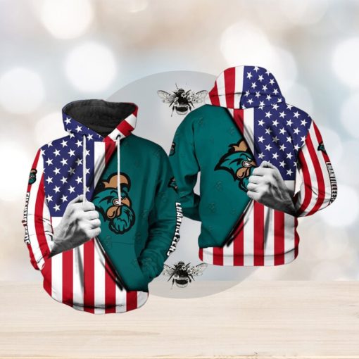 Coastal Carolina Chanticleers NCAA US FLag 3D Printed Hoodie