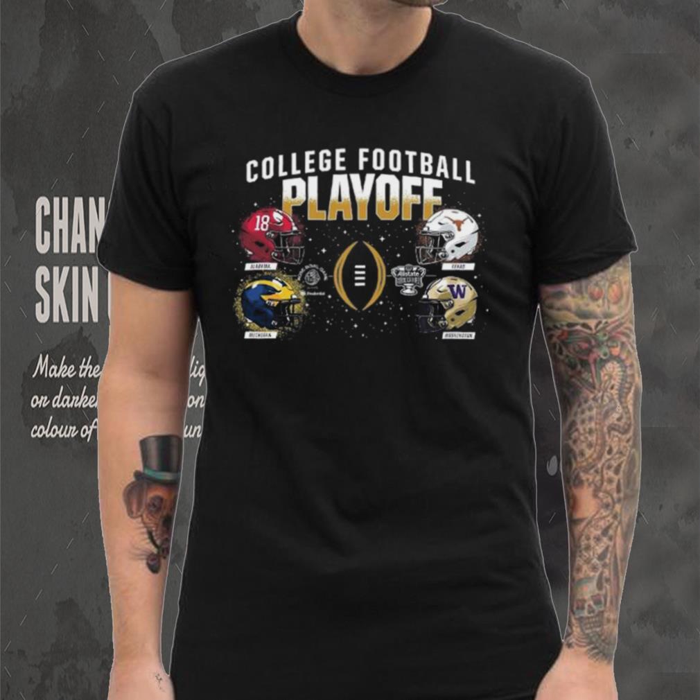 College Football Playoff 2024 4 Team Dueling Helmet Shirt College Football Playoff 2024 4 Team Dueling Helmet Shirt
