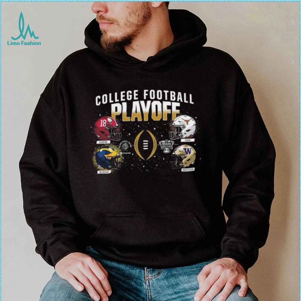 College Football Playoff 2024 4 Team Dueling Helmet Shirt College Football Playoff 2024 4 Team Dueling Helmet Shirt