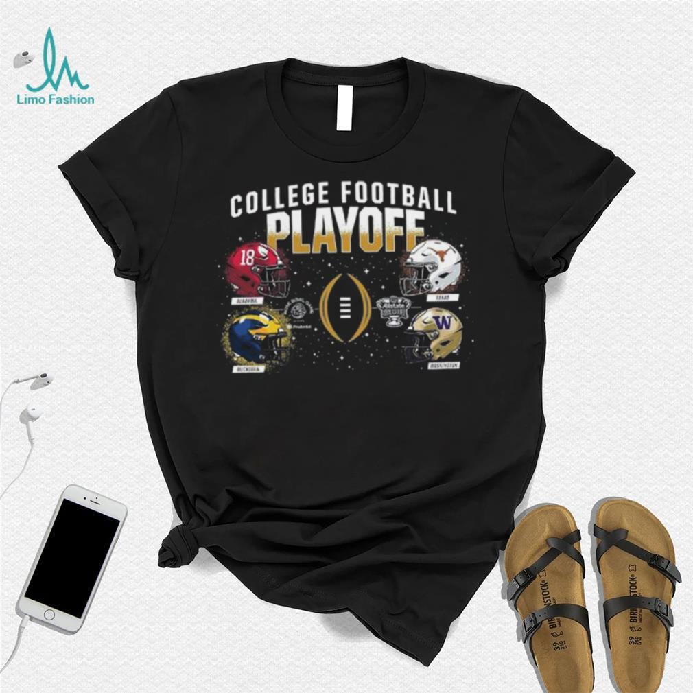 College Football Playoff 2024 4 Team Dueling Helmet Shirt College Football Playoff 2024 4 Team Dueling Helmet Shirt