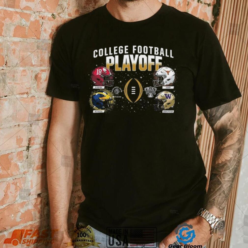 College Football Playoff 2024 4 Team Dueling Helmet Shirt College Football Playoff 2024 4 Team Dueling Helmet Shirt
