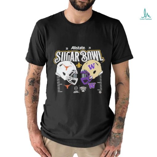 College Football Playoff Semifinal 2024 Allstate Sugar Bowl Helmet Matchup Head To Head Washington Huskies And Texas Longhorns T Shirt
