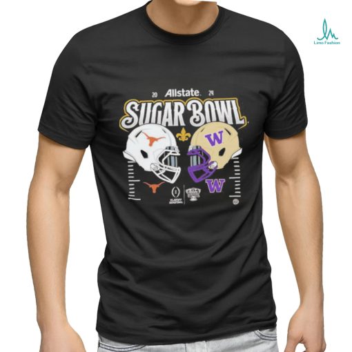 College Football Playoff Semifinal 2024 Allstate Sugar Bowl Helmet Matchup Head To Head Washington Huskies And Texas Longhorns T Shirt