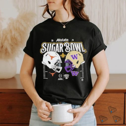 College Football Playoff Semifinal 2024 Allstate Sugar Bowl Helmet Matchup Head To Head Washington Huskies And Texas Longhorns T Shirt