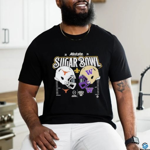 College Football Playoff Semifinal 2024 Allstate Sugar Bowl Helmet Matchup Head To Head Washington Huskies And Texas Longhorns T Shirt
