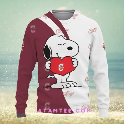 College of Charleston Cougars Basketball Myrtle Beach Invitational Snoopy Cute Heart Red White Christmas Sweater
