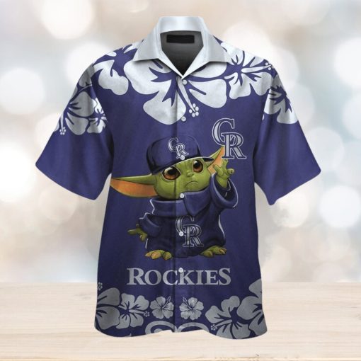 Colorado Rockies Baby Yoda Short Sleeve Button Up Tropical Hawaiian Shirt