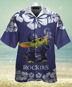 Colorado Rockies Baby Yoda Short Sleeve Button Up Tropical Hawaiian Shirt