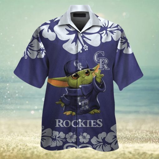 Colorado Rockies Baby Yoda Short Sleeve Button Up Tropical Hawaiian Shirt