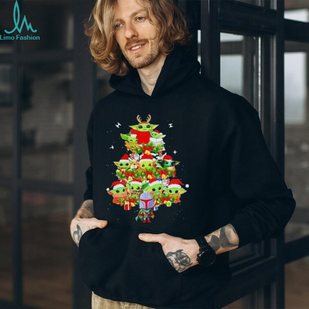 Colorful Baby Yoda And The Mandalorian Merry Christmas Tree Gift Shirt Colorful Baby Yoda And The Mandalorian Merry Christmas Tree Gift Shirt