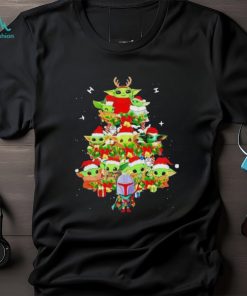 Colorful Baby Yoda And The Mandalorian Merry Christmas Tree Gift Shirt