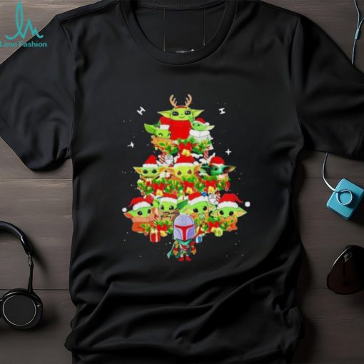 Colorful Baby Yoda And The Mandalorian Merry Christmas Tree Gift Shirt