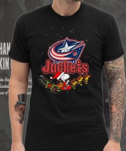 Columbus Blue Jackets NHL Santa Snoopy and Woodstock Christmas T Shirt
