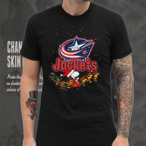 Columbus Blue Jackets NHL Santa Snoopy and Woodstock Christmas T Shirt