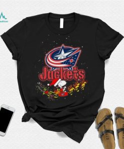 Columbus Blue Jackets NHL Santa Snoopy and Woodstock Christmas T Shirt