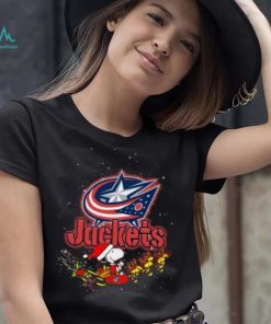Columbus Blue Jackets NHL Santa Snoopy and Woodstock Christmas T Shirt