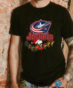 Columbus Blue Jackets NHL Santa Snoopy and Woodstock Christmas T Shirt
