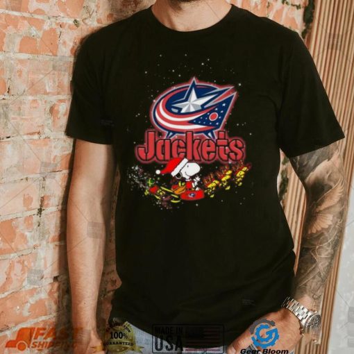 Columbus Blue Jackets NHL Santa Snoopy and Woodstock Christmas T Shirt