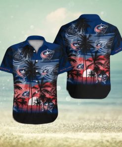 Columbus Blue Jackets Short Sleeve Button Up Tropical Shirt Hawaiian Shirt