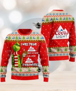 Coors Light Beer Grinch I Will Drink Here I Will Drink Everywhere Ugly Christmas Sweater Xmas 3D Printed Christmas Sweater Gift