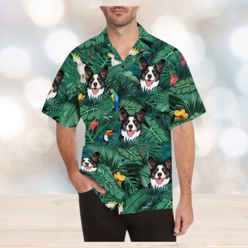 Custom Dog Face Hawaiian Shirt for Men Personalized Blooming Flowers Short Sleeve Casual Button Funky Shirt