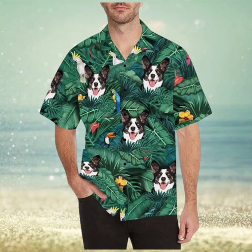 Custom Dog Face Hawaiian Shirt for Men Personalized Blooming Flowers Short Sleeve Casual Button Funky Shirt