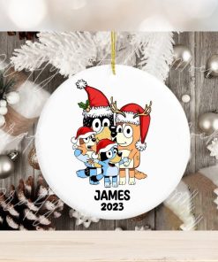 Custom Kid Name Bluey Family 2023 Christmas Ceramic Ornament