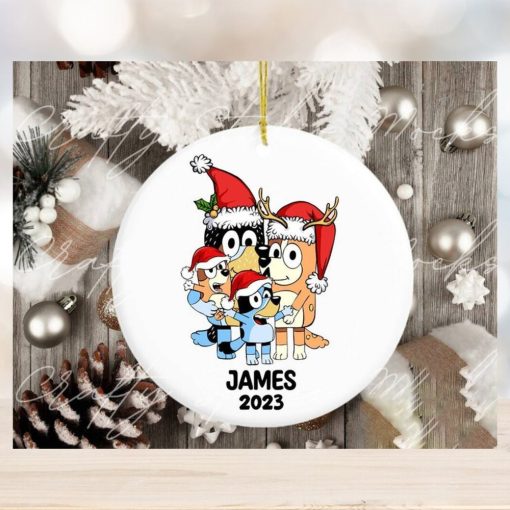 Custom Kid Name Bluey Family 2023 Christmas Ceramic Ornament