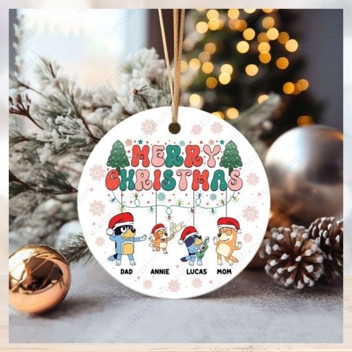 Custom Name Christmas Bluey Ornament for Family Xmas Decorations