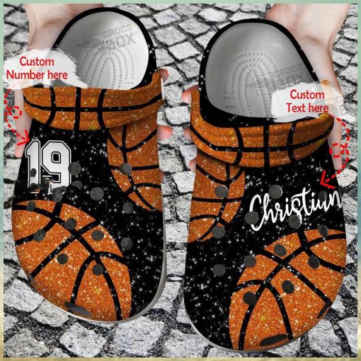 Custom Name Number Basketball Glitter Crocs Clogs Womens