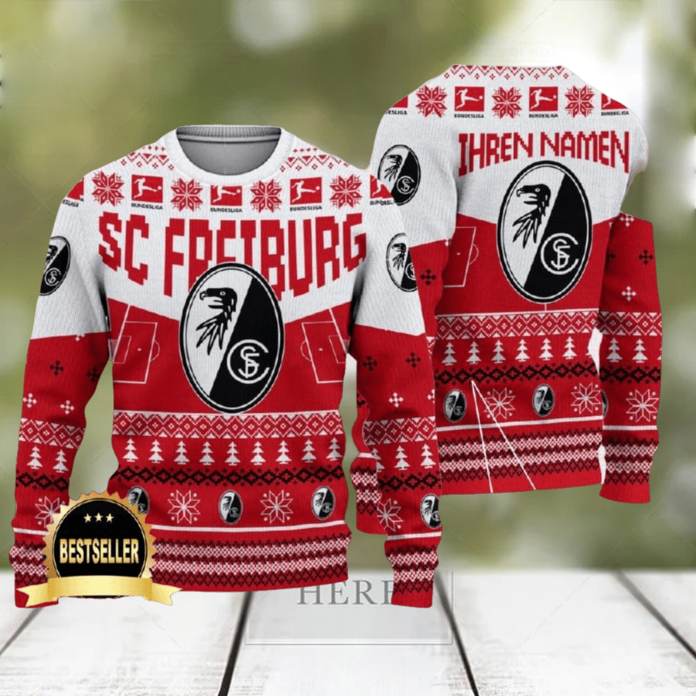 Custom Name SC Freiburg Ugly Christmas Sweater New Logo Gift For Men And Women Fans Custom Name SC Freiburg Ugly Christmas Sweater New Logo Gift For Men And Women Fans