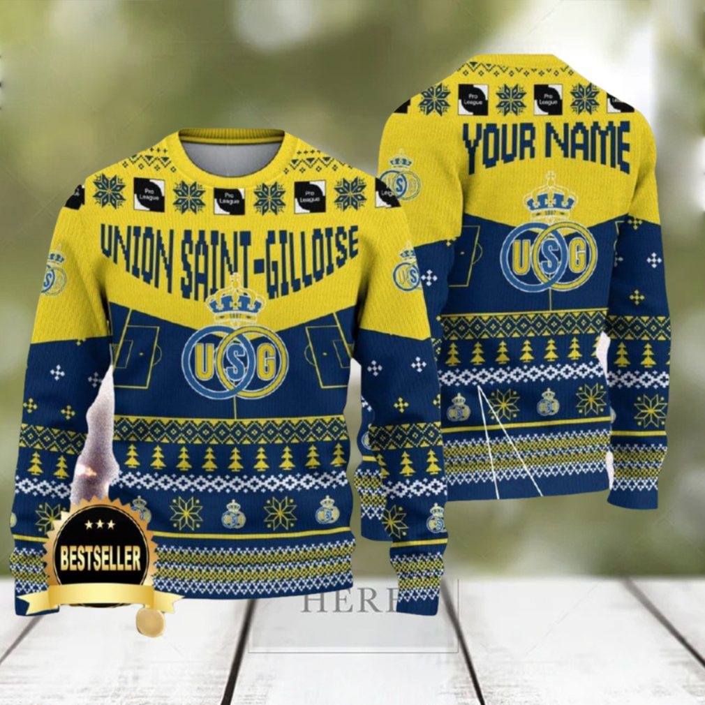Custom Name Union Saint Gilloise Ugly Christmas Sweater New Logo Gift For Men And Women Fans Custom Name Union Saint Gilloise Ugly Christmas Sweater New Logo Gift For Men And Women Fans
