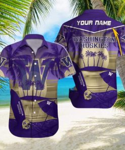 Custom Name Washington Huskies NCAA Collar Beach Hawaiian Shirt Men And Women Gift