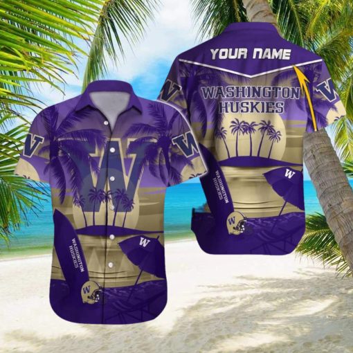 Custom Name Washington Huskies NCAA Collar Beach Hawaiian Shirt Men And Women Gift