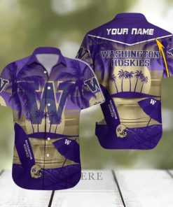 Custom Name Washington Huskies NCAA Collar Beach Hawaiian Shirt Men And Women Gift