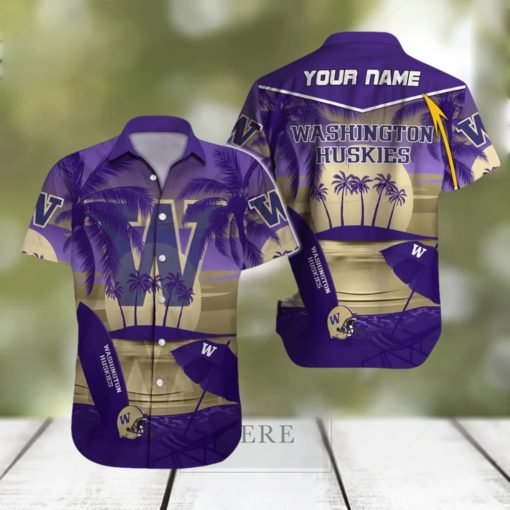 Custom Name Washington Huskies NCAA Collar Beach Hawaiian Shirt Men And Women Gift