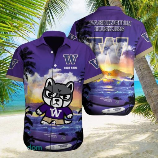 Custom Name Washington Huskies NCAA Unisex Brand AOP Hawaiian Shirt Gift For Fans