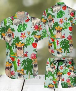 Cute Pug Shirts Cool Pug Wearing Mexican Hat Tropical Hawaiian Shirt & Short For Men And Women