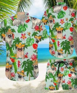 Cute Pug Shirts Cool Pug Wearing Mexican Hat Tropical Hawaiian Shirt & Short For Men And Women