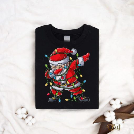 Dabbing Santa Christmas Tree Lights Xmas Gifts Boys Kids Dab Short Sleeve T Shirt Black