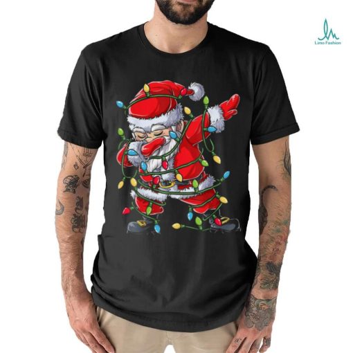 Dabbing Santa Christmas Tree Lights Xmas Gifts Boys Kids Dab Short Sleeve T Shirt Black