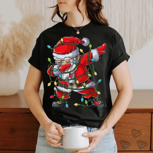 Dabbing Santa Christmas Tree Lights Xmas Gifts Boys Kids Dab Short Sleeve T Shirt Black