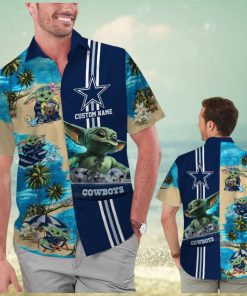 Dallas Cowboys Baby Yoda Name Personalized Short Sleeve Button Up Tropical Hawaiian Shirt