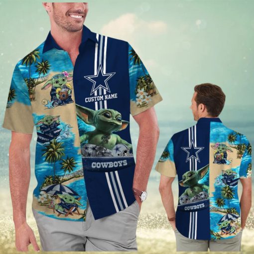 Dallas Cowboys Baby Yoda Name Personalized Short Sleeve Button Up Tropical Hawaiian Shirt