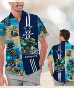 Dallas Cowboys Baby Yoda Name Personalized Short Sleeve Button Up Tropical Hawaiian Shirt