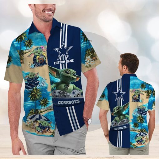 Dallas Cowboys Baby Yoda Name Personalized Short Sleeve Button Up Tropical Hawaiian Shirt