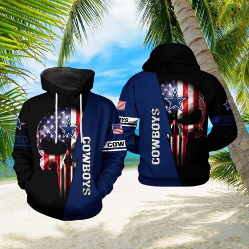 Dallas Cowboys NFL US Flag Skull Team 3D Printed Hoodie